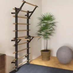 Accessoire Barre de traction en bois et acier pour espalier de musculation - Charge maximale 150 kg