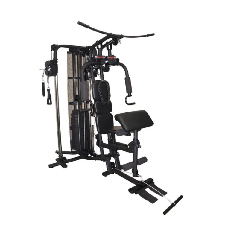 Appareil d'entraînement de musculation pour home-gym avec pupitre à biceps et poste à poulie - Colonne de poids 80 kg