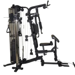 Appareil d'entraînement de musculation pour home-gym avec pupitre à biceps et poste à poulie - Colonne de poids 80 kg