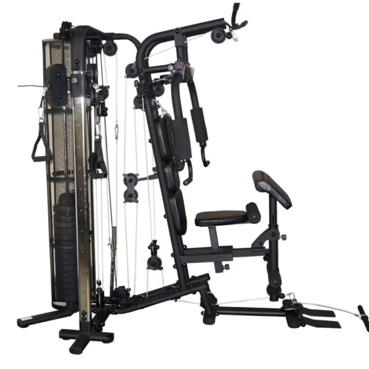 Appareil d'entraînement de musculation pour home-gym avec pupitre à biceps et poste à poulie - Colonne de poids 80 kg