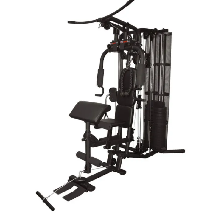 Appareil d'entraînement de musculation pour home-gym avec pupitre à biceps et poste à poulie - Colonne de poids 80 kg