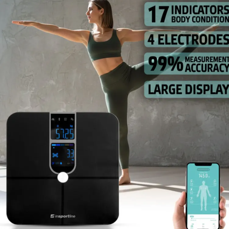 Balance intelligente à 4 électrodes avec 17 indicateurs corporels - Analyse masse grasse et musculaire pour objectifs santé