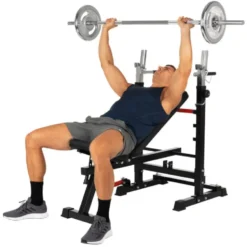 Banc de musculation pliable et multi-fonction avec rack - Capacité de charge 100 kg