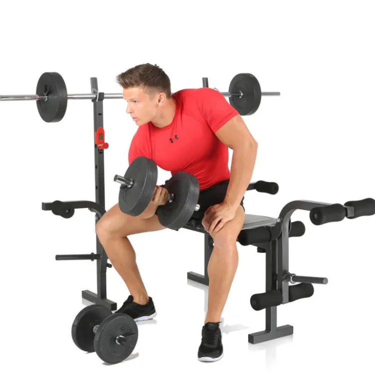 Banc de musculation polyvalent et pliable avec équipements multiples pour training à domicile
