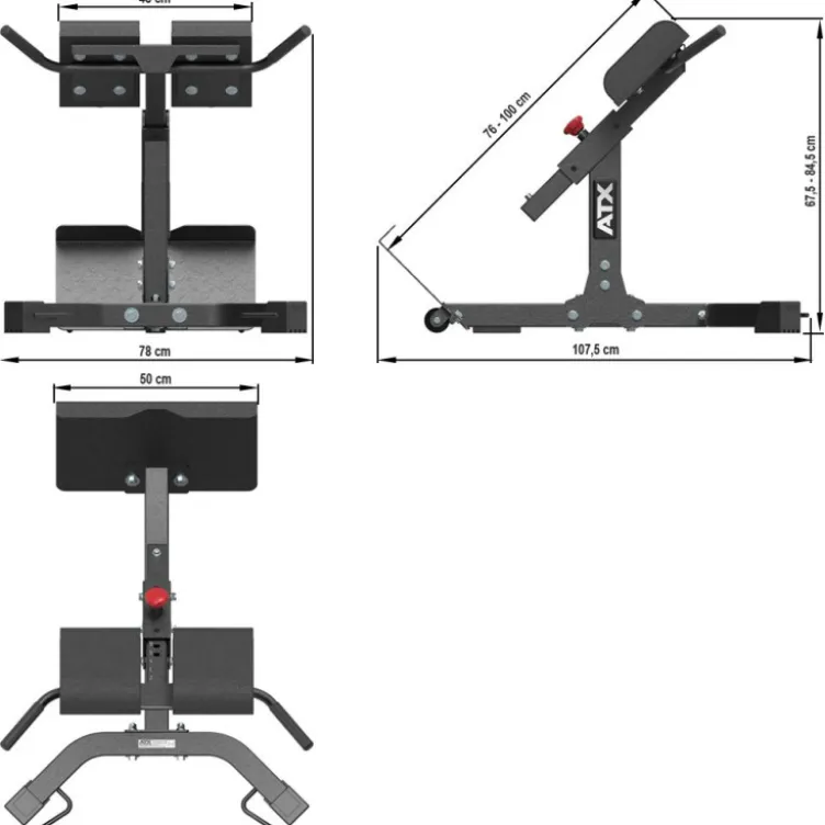 Banc hyperextension ATX 45° pour entraînement du dos capacité de charge +250 kg