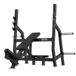 Banc olympique incliné de musculation avec inclinaison de 30° et 3 supports pour barre olympique - Elite séries