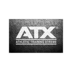 Bannière ATX 200x125 cm logo blanc sur mur en pierre noir