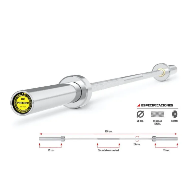 Barre chromée de musculation 120 cm pour disque de poids olympique