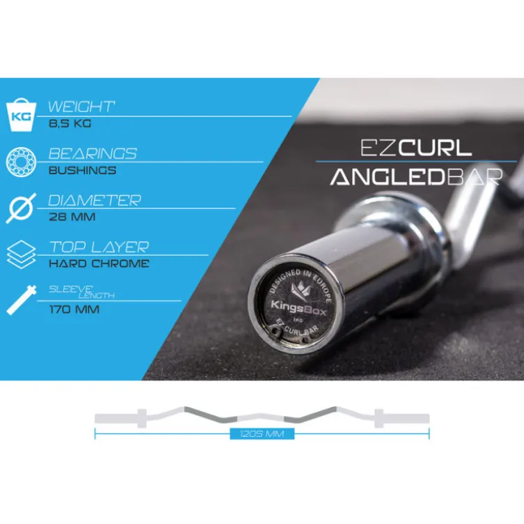 Barre Curl EZ olympique 120 cm x 50 mm biceps et triceps