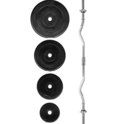 Barre de musculation curl 120 x 2,5 cm avec 8 disques de poids