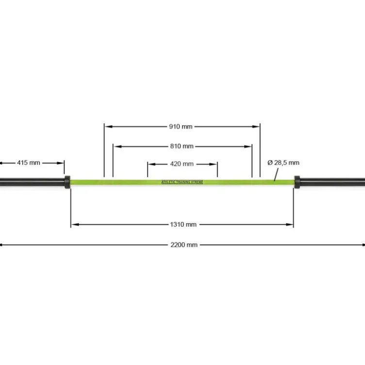 Barre de musculation olympique 50 mm avec revêtement vert "Zombie" - Capacité de charge 600 kg