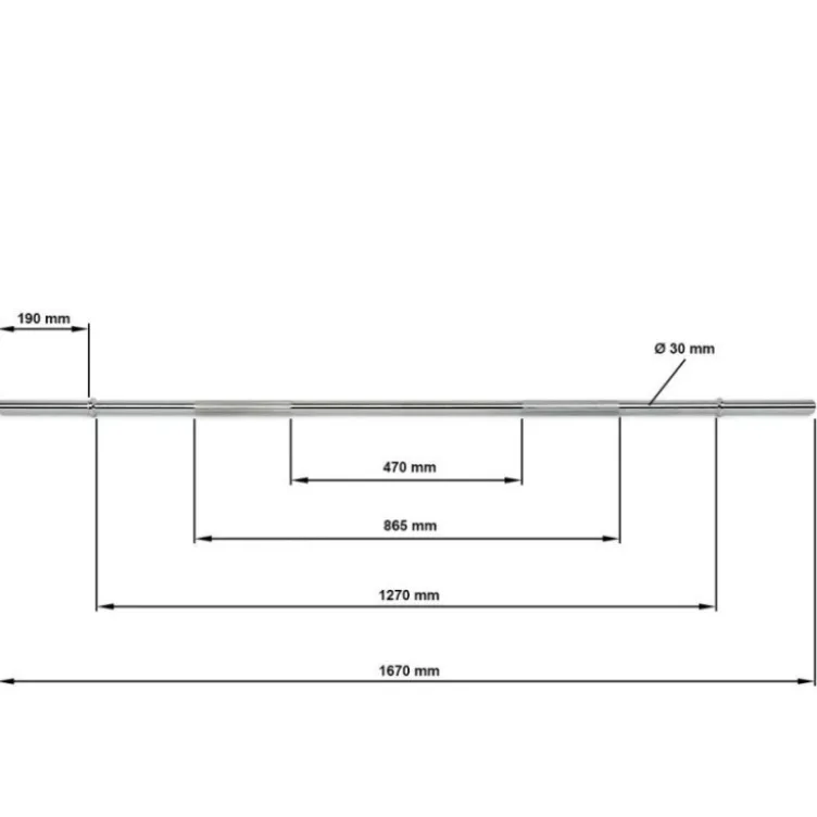 Barre de musculation standard chromée avec poignées moletées 167 cm x 30 mm