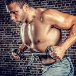 Barre de tirage dorsaux 60 cm avec poignées pour exercices rowing à la poulie