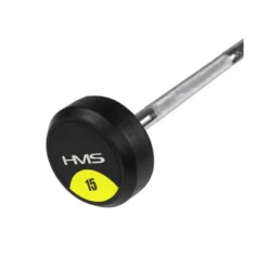 Barre d'haltère droite caoutchoutée 15 kg pour salle ou home-gym