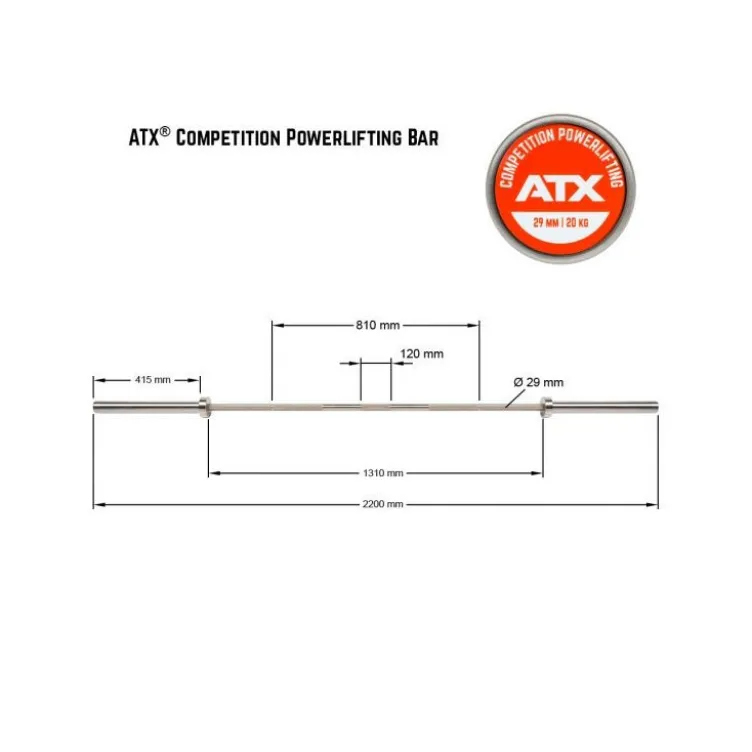 Barre droite olympique avec logo ATX orange de 220 cm avec capacité de charge 800 kg