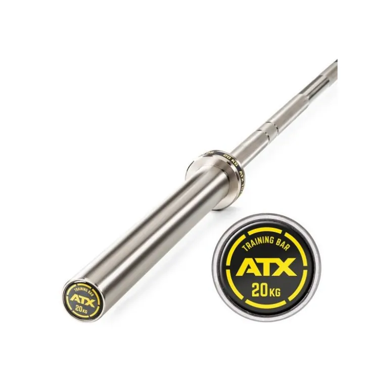 Barre droite olympique 220 cm avec logo ATX jaune capacité de charge 500 kg