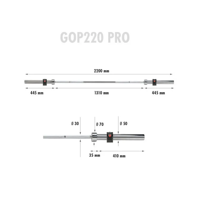 Barre droite olympique 220 cm - diamètre 50 mm