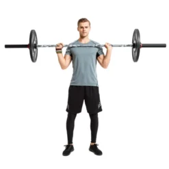 Barre droite olympique premium en acier chromé noir - capacité de 675 kg