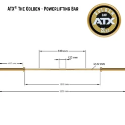 Barre droite olympique à préhension moletée en OR 220 cm - Gold Bar ATX