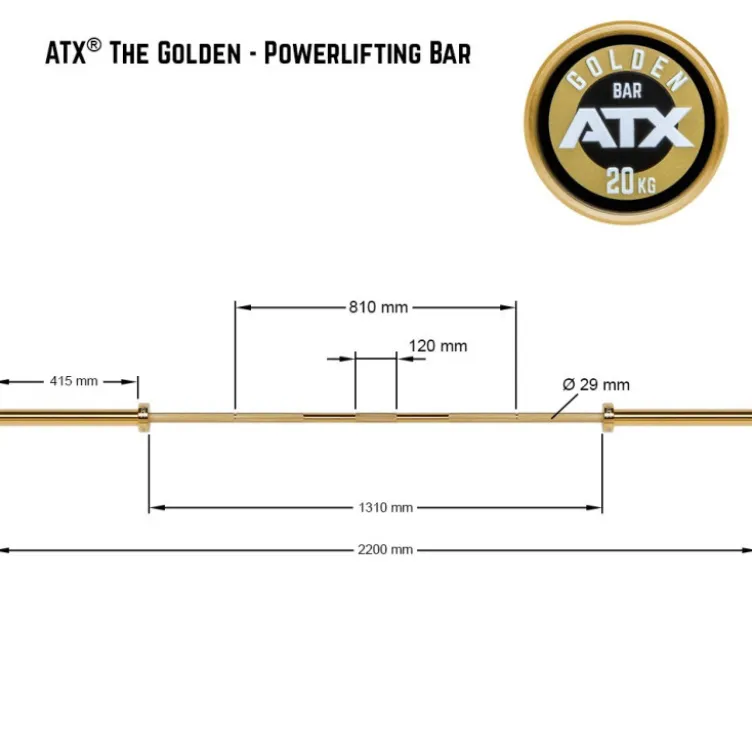 Barre droite olympique à préhension moletée en OR 220 cm - Gold Bar ATX