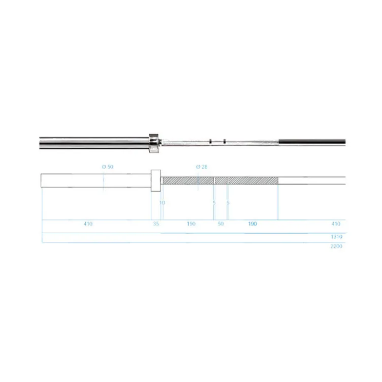 Barre olympique chromé de qualité 220 cm x 50 mm capacité de charge 900 kg