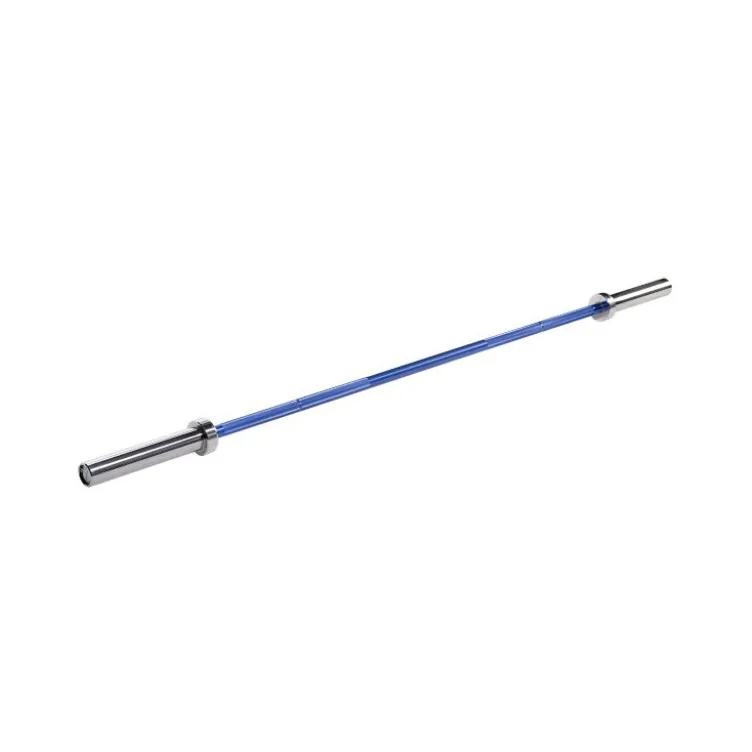 Barre olympique droite de musculation bleue 183 cm avec prise moletée