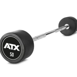 Barres d'haltères droites préchargées de 10 à 50 kg design ATX en acier avec revêtement en caoutchouc robuste