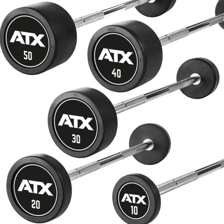 Barres d'haltères droites préchargées de 10 à 50 kg design ATX en acier avec revêtement en caoutchouc robuste