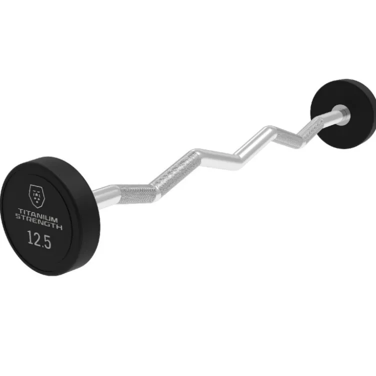 Barres d'haltères EZ Pré-chargées de 12,5 à 45 kg Titanium Strength CFB pour entraînements de force - Barre monobloc à l'unité