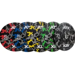 Bumper plate haut de gamme 50 mm ATX avec design camouflage de 5 à 25 kg - Code couleur international