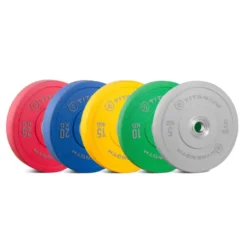 Bumper Plate PRO HD en caoutchouc solide Titanium Strength de 5 à 25 kg avec code couleur international - 50 mm