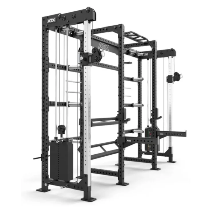 Cable cross rack ATX fitness avec colonne de poids 2 x 90 kg et accessoires d'entraînement multiples - Entraînement pro