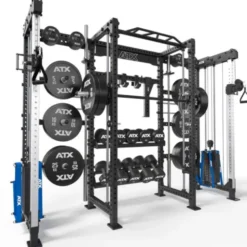 Cable cross rack ATX fitness avec colonne de poids 2 x 90 kg et accessoires d'entraînement multiples - Entraînement pro