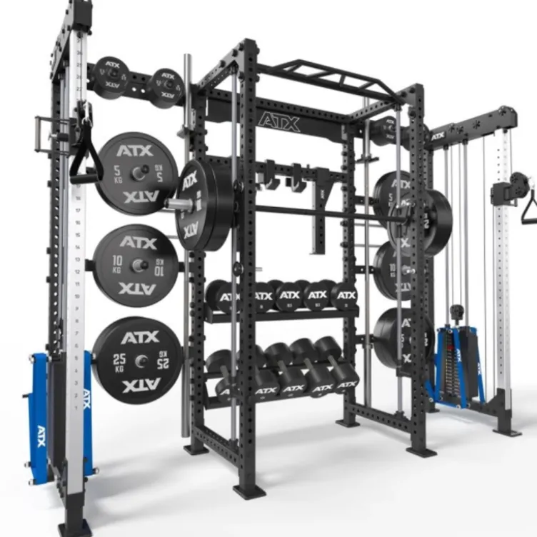 Cable cross rack ATX fitness avec colonne de poids 2 x 90 kg et accessoires d'entraînement multiples - Entraînement pro
