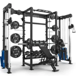 Cable cross rack ATX fitness avec colonne de poids 2 x 90 kg et accessoires d'entraînement multiples - Entraînement pro