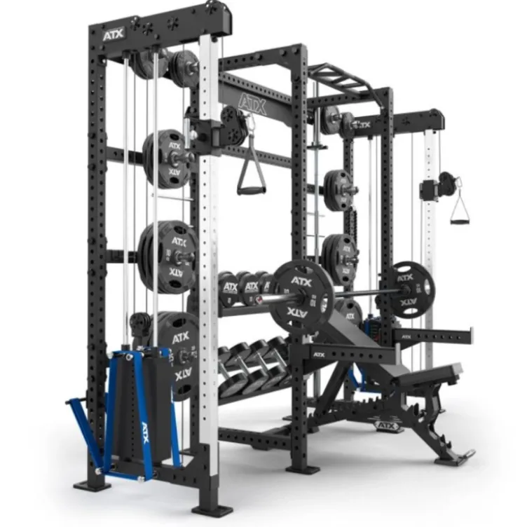 Cable cross rack ATX fitness avec colonne de poids 2 x 90 kg et accessoires d'entraînement multiples - Entraînement pro