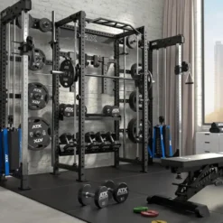 Cable cross rack ATX fitness avec colonne de poids 2 x 90 kg et accessoires d'entraînement multiples - Entraînement pro