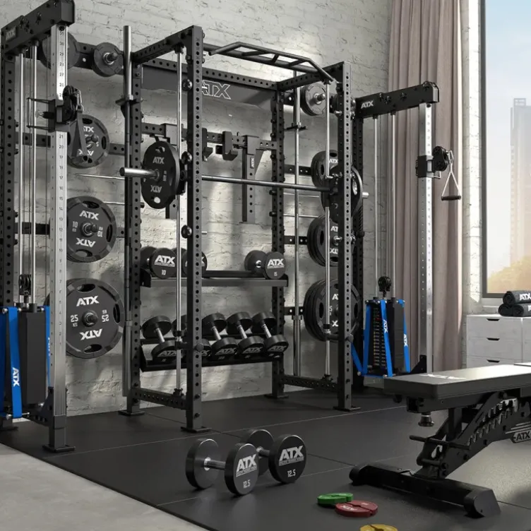 Cable cross rack ATX fitness avec colonne de poids 2 x 90 kg et accessoires d'entraînement multiples - Entraînement pro