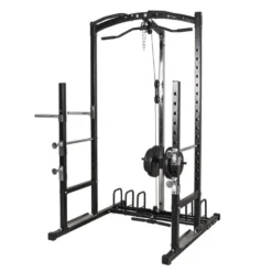 Cage de musculation avec poulie haute et basse à charges libres et supports de rangement pour Home-Gym