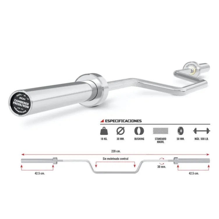 Camber Bar olympique de musculation 220 cm - Capacité de charge 230 kg