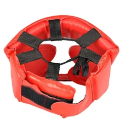 Casque de boxe en cuir rembourré et fermeture velcro - rouge