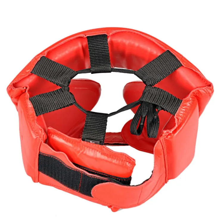 Casque de boxe en cuir rembourré et fermeture velcro - rouge