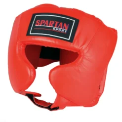 Casque de boxe en cuir rembourré et fermeture velcro - rouge