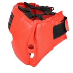 Casque de boxe en cuir rembourré et fermeture velcro - rouge
