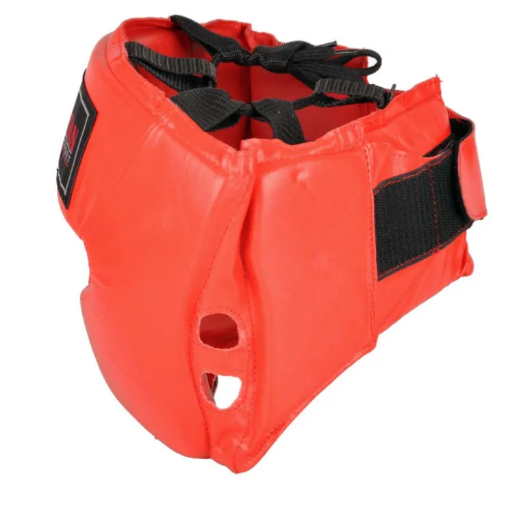 Casque de boxe en cuir rembourré et fermeture velcro - rouge