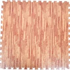 Dalles de sol puzzle effet bois 100 x 100 x 2 cm pour salle de sport et home gym - Installation facile et Norme EN71