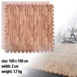 Dalles de sol puzzle effet bois 100 x 100 x 2 cm pour salle de sport et home gym - Installation facile et Norme EN71