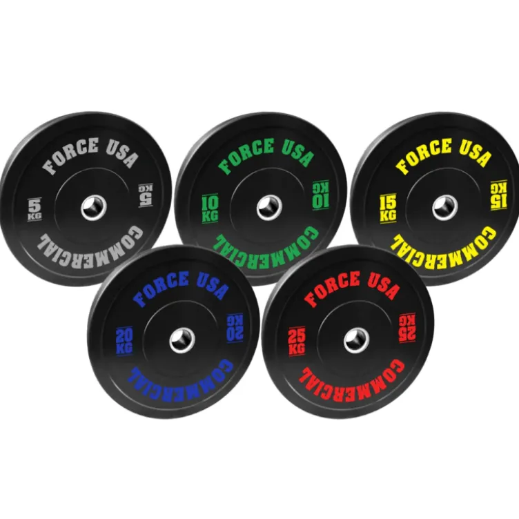 Disques de poids Bumper plate Force USA de 5 à 25 kg avec code couleur international - Ultimate Training