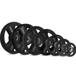 Disques de poids Premium en caoutchouc 50 mm à 3 poignées Titanium Strength de 2,5 à 20 kg