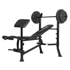 Ensemble banc de musculation multifonctions Pupitre à Biceps - Leg Curl Extension - Chandelles avec barre et 35 kg de poids